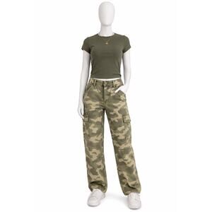 Hollister Ultra High Rise Dad Pants Camo Cargo Womens 13R, W31 Green nwt baggy
